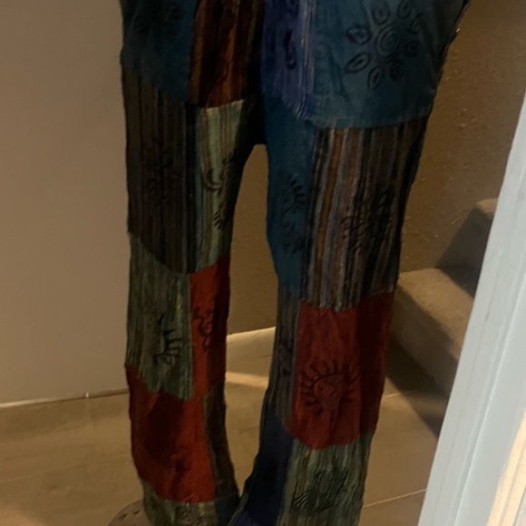 NWT patchwork overalls by windhorse adjustable size boho style pants - Picture 9 of 13